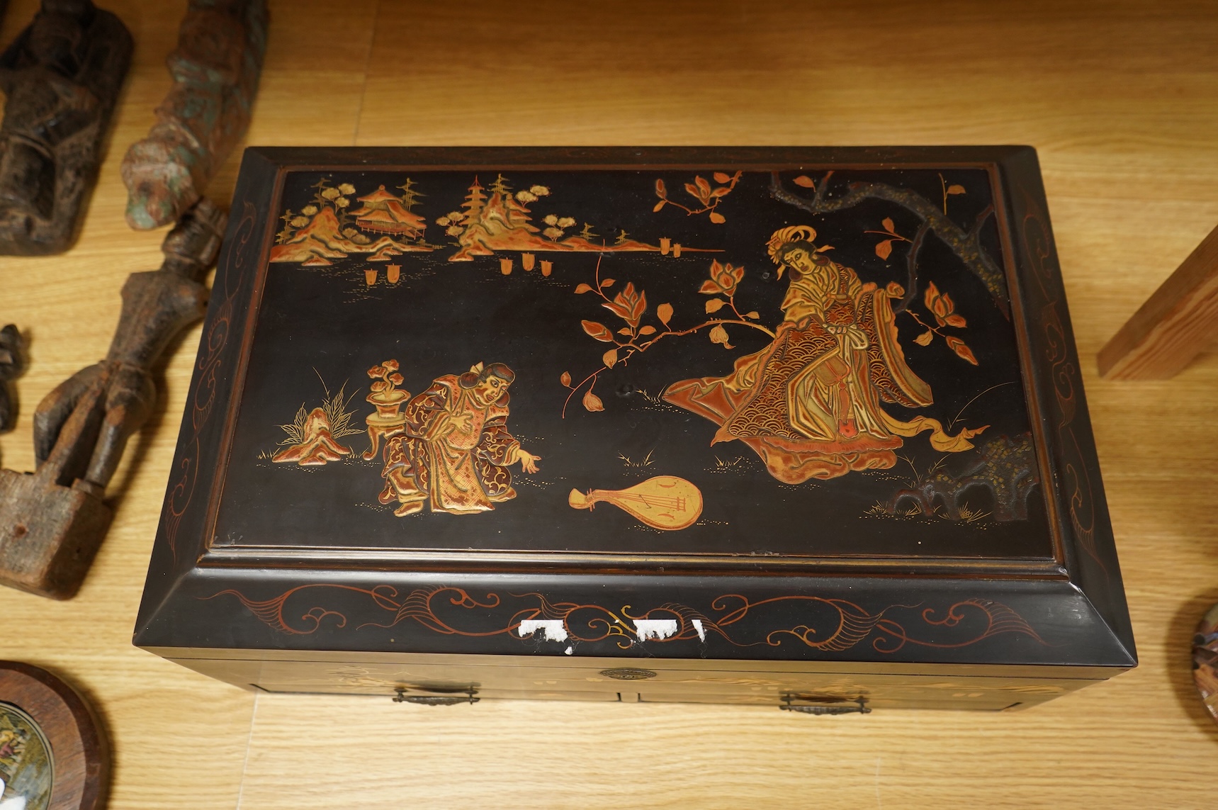 A Chinese lacquer work box, Meiji period, 45cm